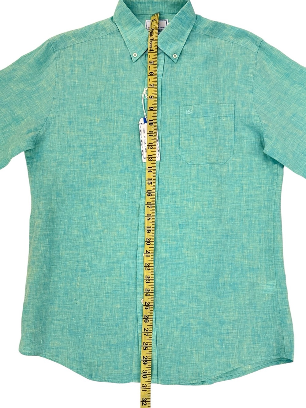 Southern Tide 100% Linen Aqua Turquoise Button Down Shirt Coastal Preppy Medium - Picture 11 of 16